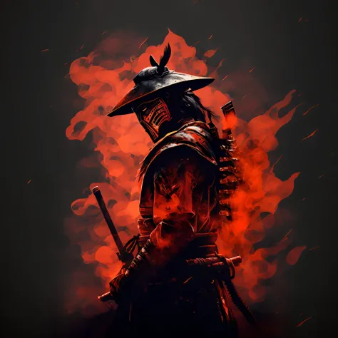 samurai in a red fire with a sword and helmet, detailed bushido form smoke, wallpaper 4 k, wallpaper 4k, sekiro in bloodborne world, badass anime 8 k, samurai portrait, samurai portrait photo, ronin, samurai warrior, 4k wallpaper, 4 k wallpaper, epic samur...