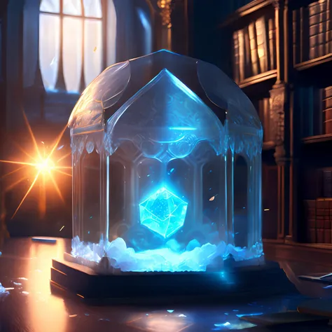 finest image, (8k, RAW photo, realistic), magical academy, students demonstrate trapping the sun in ice, background magic academy library