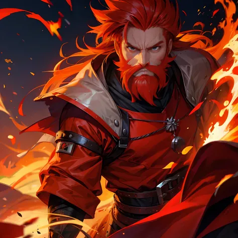 A bearded man, red-haired warrior of the fire element