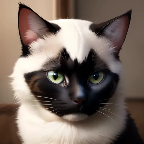 White brown and black tricolor cat with black mask