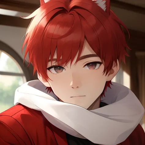 Red-haired cat-eared beautiful boy