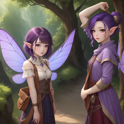 Dnd fairy with purple hair short brown hair