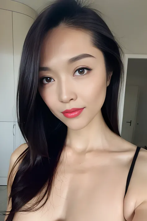 Beautiful asian girl with red lips, Her eyes shone like dreamy stars, glowing eyes, beautiful and detailed eyes, RAW photo,(high detailed skin:1), (realistic, photo-realistic:1.37), ultra high res, professional lighting , 8k uhd, dslr , high quality, film ...