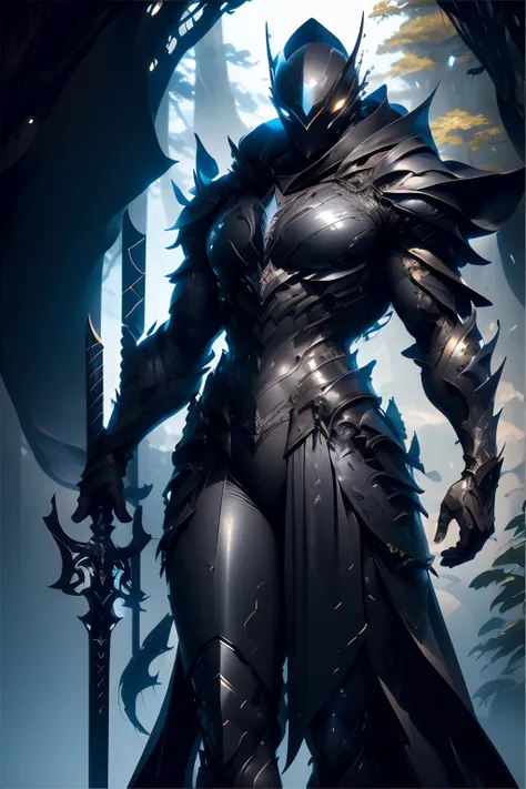 ​masterpiece、top-quality、futuristic design、black armor suit with the image of a marlin and black western armor、clenching an elon...