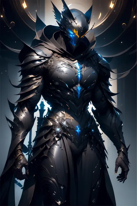 ​masterpiece、top-quality、futuristic design、black armor suit with the image of a marlin and black western armor、clenching an elon...