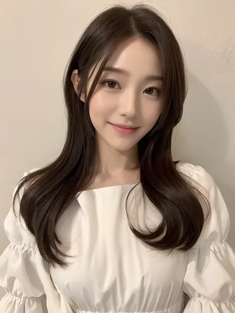 ((Best Quality, 8K, masutepiece: 1.3)), 1girl in, Slim Abs Beauty: 1.3, (Hairstyle Casual, ), Dress: 1.1, Super fine face, Delicate eyes, Double eyelids, Smile, Home，length hair