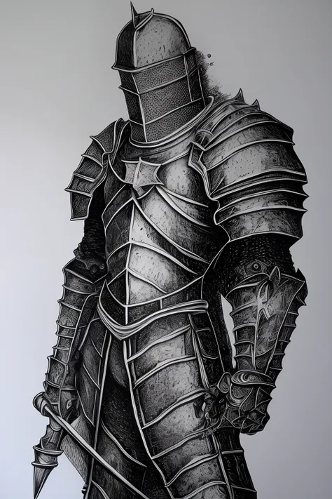 Pen and ink. Knight made of fire