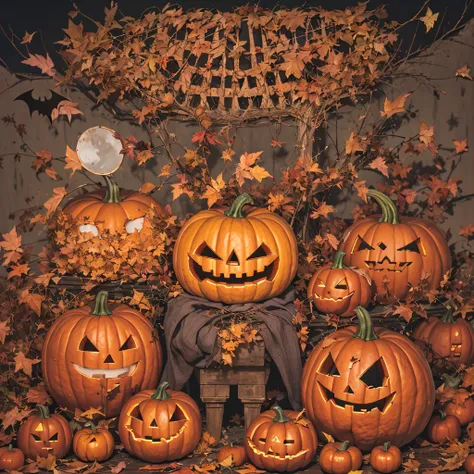 bat king hollow sandalwood material（best qualtiy，8k pumpkin bat king,masterpiece）when the bat pumpkin appears，only heard, unseen...