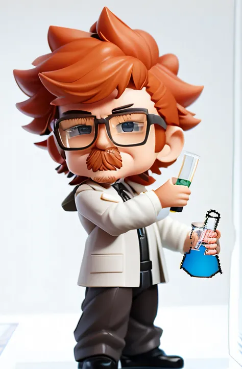 there is a figurine of a man holding a flasket, guy in a lab coat, an anime nendoroid of albert einstein, elite scientist, nendoroid 3 d, walter white as a mii, style as nendoroid, nendoroid, mad scientist working, mad scientist, q posket, walter white act...