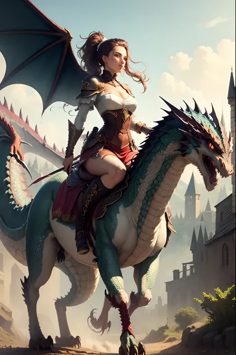 Beautiful woman riding a dragon