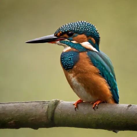 A captivating bird photograph featuring a vibrant and graceful kingfisher. The kingfisher is perched on a slender branch overlooking a crystal-clear river. Its plumage shines with iridescent shades of blue and green, and its beady eyes are fixed on the rip...