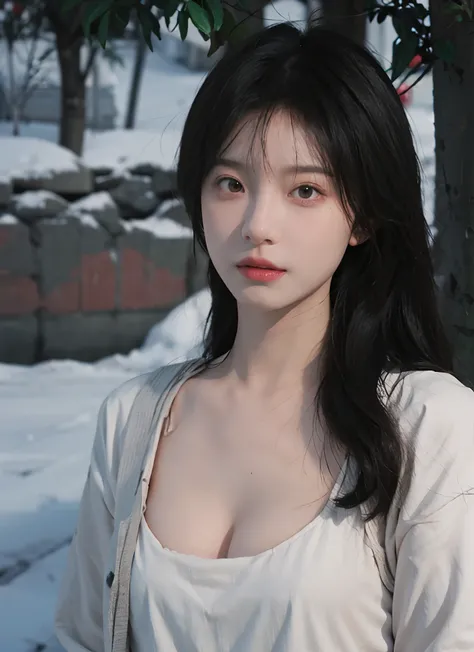 best qualtiy， 超高分辨率， （realisticlying：1.4）， one-girl，Pink Long Hair， A pair of clear and moving eyes,Royal Sister，Snow white coat， looking at viewert， closeup cleavage ，