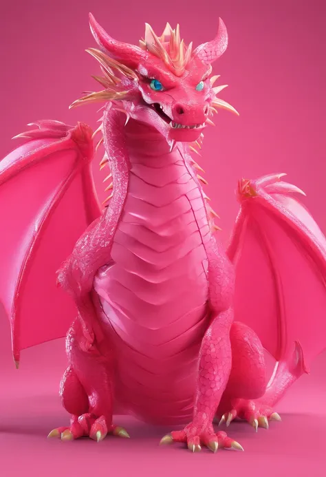 The shape of a dragon，Bling background，Dreamy colors，Transparent statue，florals，Big eyes，In pink，Open-mouthed，laughingly，tmasterpiece，（best qualtiy：1.3）， full bodyesbian