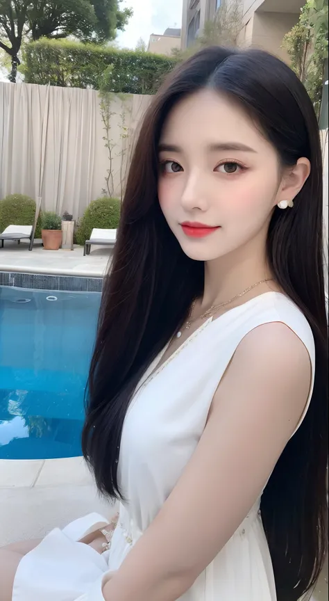 （best qualtiy, 8K, tmasterpiece:1.3)), A pretty maiden，Pure，Melon seed face，gentle and cute，A sweet smile，Pure desire，Thin stature，(frontage)，(Tilt your head)，staring right into camera，uniform, Obi, formal，Black silky long, Straight hair，Long hair flowing ...