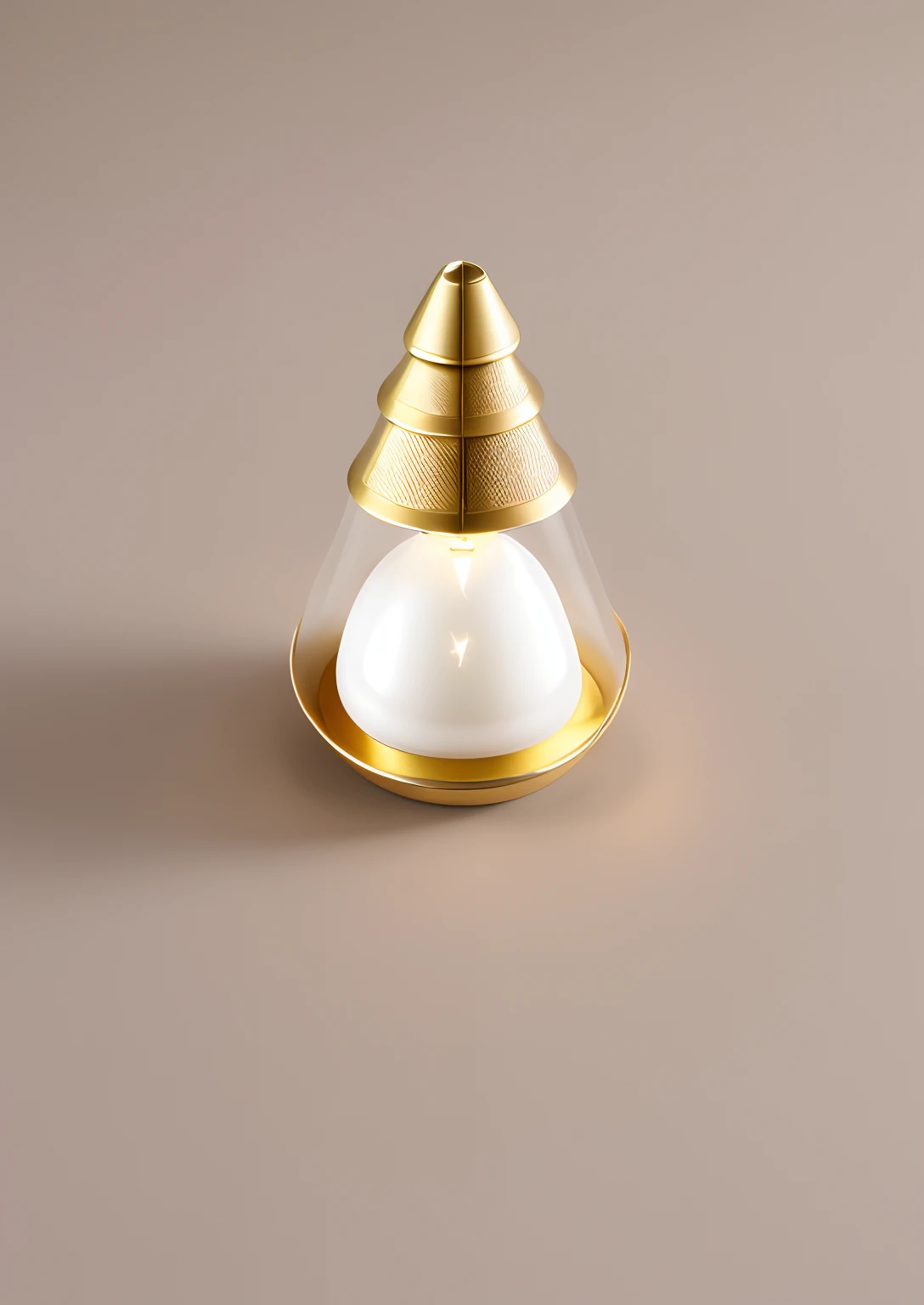 there is a small light bulb with a gold cone on top, light cone, perfume bottle, cone shaped, light on top, miniature product photo, cone, product photography, by Etienne Delessert, perfume, smooth utopian design, product design shot, product photo, symetr...