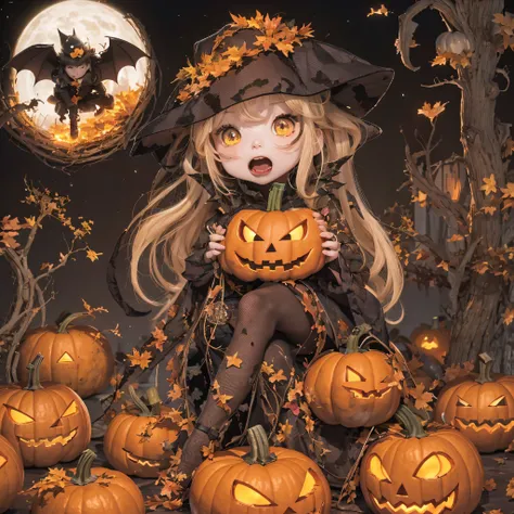 Halloween outfits（best qualtiy，8K pumpkin skeleton,Masterpiece）When the skeleton pumpkin appears，Bats only hear, unseen，Pumpkin girl，borgar，pumpkins，Bat explosion，That whistle echoed for a long time，Its like a prelude to impending death，The image of pumpki...