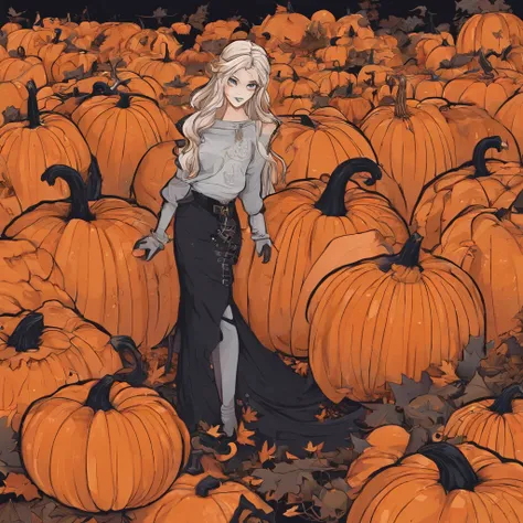 Halloween costumes（best qualtiy，8K pumpkin skeleton,Masterpiece）When the skeleton pumpkin appears，Bats only hear, unseen，Pumpkin girl，borgar，pumpkins，Bat explosion，That whistle echoed for a long time，Its like a prelude to impending death，The image of pumpk...