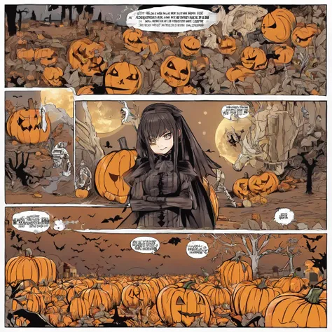 Halloween outfits（best qualtiy，8K pumpkin skeleton,Masterpiece）When the skeleton pumpkin appears，Bats only hear, unseen，Pumpkin girl，borgar，pumpkins，Bat explosion，That whistle echoed for a long time，Its like a prelude to impending death，The image of pumpki...