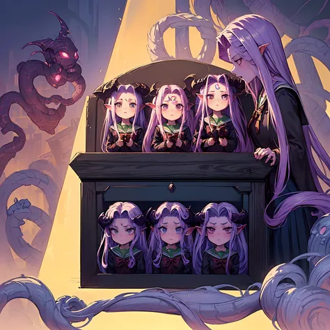 (magical academy:1.5), (magic:1.5), (fantasy:1.5), (succubus:1.5), (medusa:1.5), (1succubus and 1medusa:1.5), (Demon Wizarding School:1.5), (magical school:1.5), (Magic Arena:1.5), (wearing a magical shool uniform:1.5), (Use magic:1.5), chibi emote, chibi ...