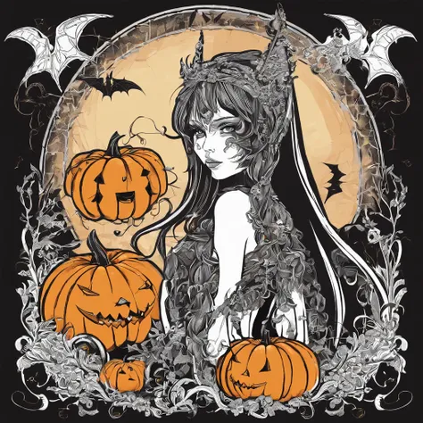 Halloween outfits（best qualtiy，8K pumpkin skeleton,Masterpiece）When the skeleton pumpkin appears，Bats only hear, unseen，Pumpkin girl，borgar，pumpkins，Bat explosion，That whistle echoed for a long time，Its like a prelude to impending death，The image of pumpki...