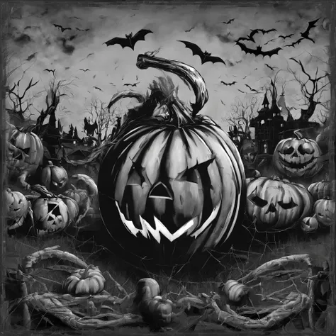 Halloween outfits（best qualtiy，8K pumpkin skeleton,Masterpiece）When the skeleton pumpkin appears，Bats only hear, unseen，Pumpkin girl，borgar，pumpkins，Bat explosion，That whistle echoed for a long time，Its like a prelude to impending death，The image of pumpki...