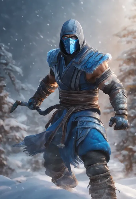 epic image of sub zero from mortal kombat in winter