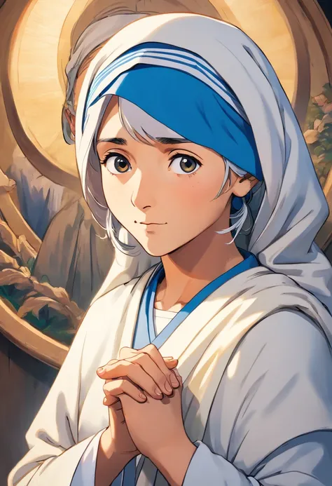 Mother Teresa of Calcutta looking at the camera