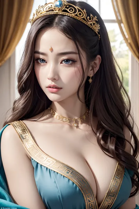 Absurd, Ultra-detailed, High quality, masutepiece,  Detailed face, Beautiful eyes(Detailed eyes), Greek mythology, Goddess, hera , Deities々Queen of, Impressive and captivating, The characteristics are classically beautiful, with high cheekbones, A perfectl...