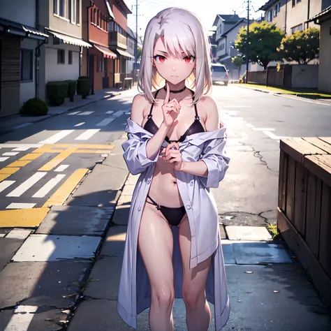 (illiasphil of einzbern, ubw: 1.4, red eyes: 1.4, hande: 1.4, legsupms: 1.4, fingers: 1.6), dressed in a micro bikini swimsuit, ...