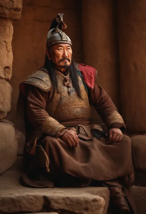 Genghis Khan，ancient warrior，Dilapidated walls