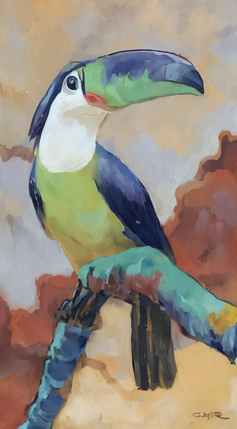 pintura aquarrela de um tucano , nao com muito detalhe .... pintura mais solta