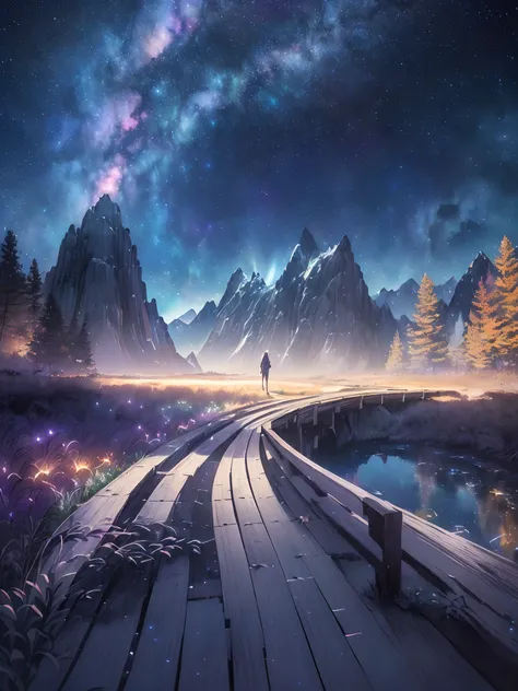 Perfect CG unity 8K wallpapers, CG unity 8K wallpaper, watercolor (medium), (((dark starry psychedelic sky, Dark cosmic Night, Deep Night, the most beautiful psychedelic moon))) ((Sky color: dark blue,  multiple colors, perfect color scheme)) (((Natural Ba...