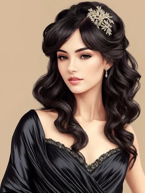 draw a beautiful black and gorgeous lady. she is beautiful and luxurious. she is dressed in beautiful silk and she has gorgeous, long curls. she is soft and perfect, just like a lady