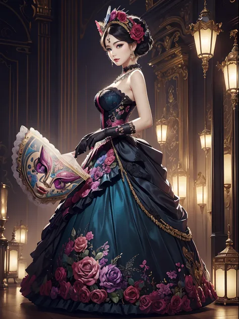 Vibrant colors、((​masterpiece)))、(((top-quality)))、((ultra-detailliert))、(A hyper-realistic)、(highly detailed CGillustration）、Official art、Paris at the beginning of the 20th century、Decadent、Madame Papillon、Masquerade、refinement、Elegance、Gorgeous、gorgeous、...