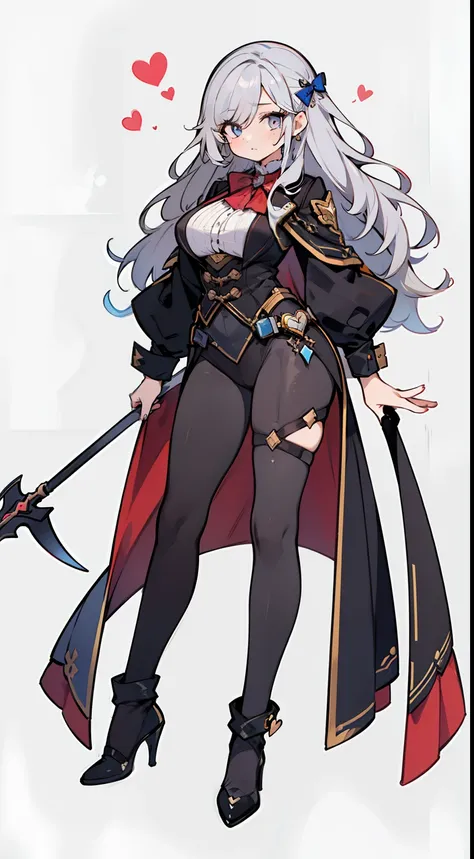 1girl in, fullllbody, Character Design, (((Light gray hair)), Super unique hairstyles,  ((Eyes are blue)),  (Sauce order), ((White hairpin)), (Mole under the left eye), Long bangs, Eyes are hearts, Brainwashed, large full breasts, High quality, 痴女, Magic M...