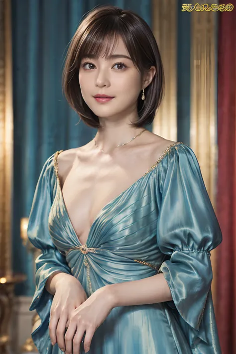 73
(20-year-old princess,is standing), (A hyper-realistic), (masutepiece), ((short-hair:1.46)), (Silky hair), (Breast:0.9), (kindly smile:0.8), lipsticks, (Luxurious dresses:1.46), Majestic Palace