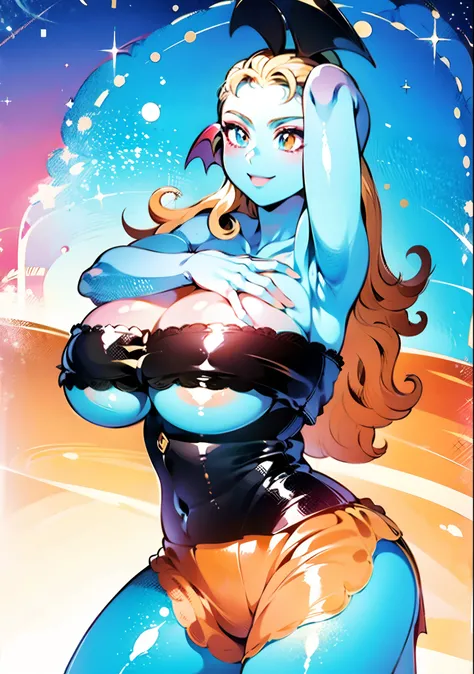 8K, high definition, married, beautiful, beautiful, bright, eye highlights, sexy, erotic, beautiful line drawing, light blue skin, blue and orange gradient ear fins, bunny girl, bunny suit, net tights on legs,