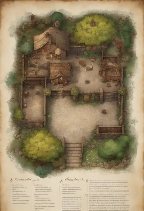 birdseye straight top-down shot from a drone, battlemap of interior of medieval fantasy cottage, (massive dark magical roots sprouting from west:1.2), (black necrotic magic in the air:1.2), wicker furniture,  door to north, mezzanine sleeping area, dungeon...