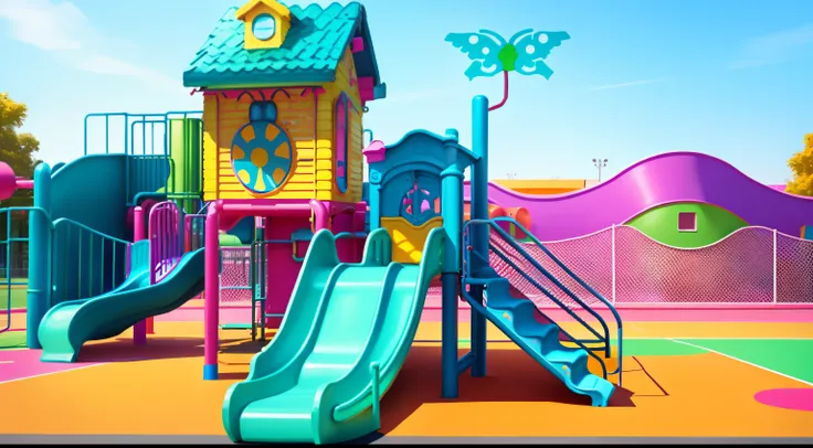 a close up of a colorful playground with a slide and a house, playground, children playground, toy commercial photo, activity play centre, a close up of a colorful playground with a slide and a house, children playground, playground, activity play centre, ...