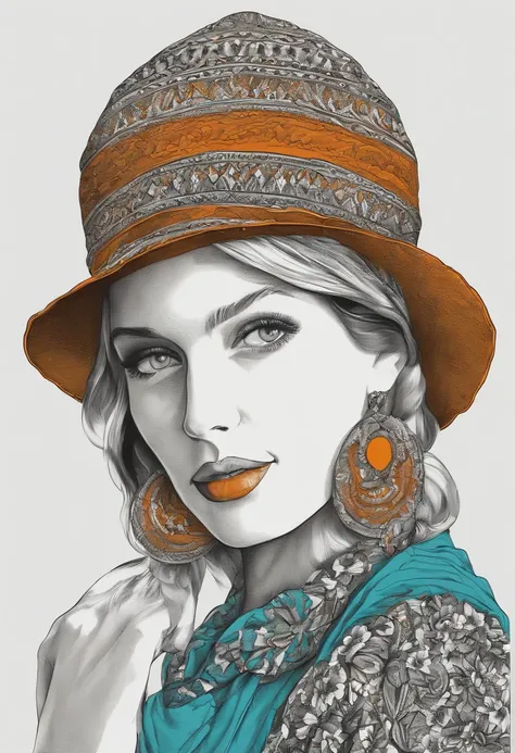 un bonnet avec un motif dessus, petit chapeau, cagoule orange, Knitted hat, Beanie , fourrure orangechapeau fantaisie flashy. Draw a sketch of a beanie with a fingerprint on it in the form of a finger, Empreinte, Digital Art - W 700, Jeu de couleurs noir e...