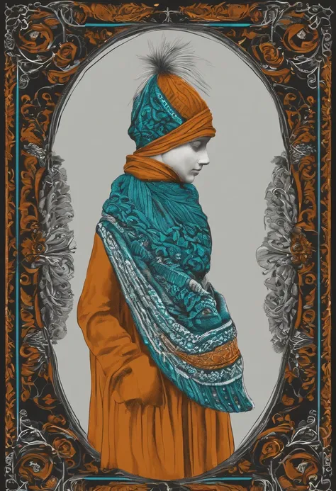 un bonnet avec un motif dessus, petit chapeau, cagoule orange, Knitted hat, Beanie , fourrure orangechapeau fantaisie flashy. Draw a sketch of a beanie with a fingerprint on it in the form of a finger, Empreinte, Digital Art - W 700, Jeu de couleurs noir e...