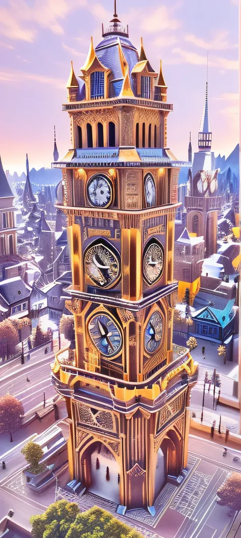 arafed clock tower with a clock on the top of it, clock tower, clocktower, detailed intricate render, an extremely detailed building, intricately detailed buildings, detailed clay model, giant imposing steampunk tower, highly detailed model, highly detaile...