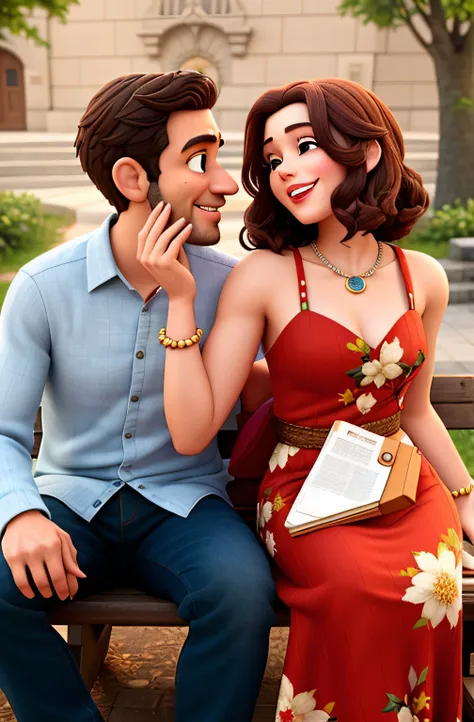 there is a man and woman sitting on a bench together, animation film, animated film, imagem promocional do filme, animation movi...