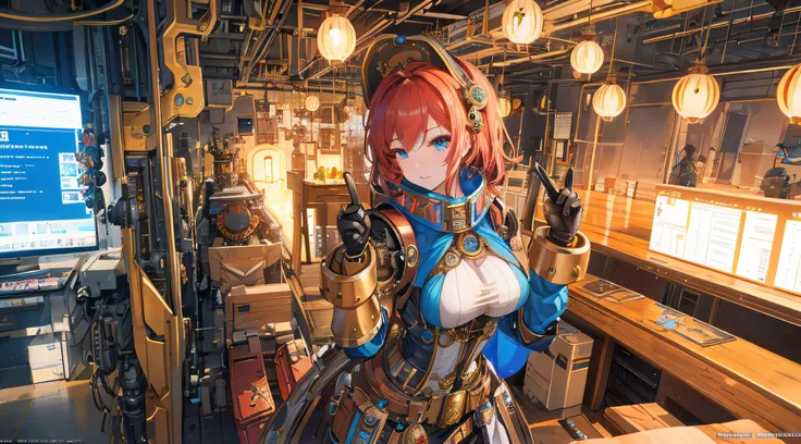 (best quality,8k wallpaper,ultra high resolution),ultra-detailed Steampunk Robot Woman, Steampunk, Robot Woman, 100% robot woman