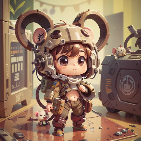 chibi, mouse, cute, titanfall, female, bigbadejo, full body, masterpiece, 3D Rendering, Best Quality, Lots of Detail, (plain background), vinyl toy figurine, (perfect hands), (5 fingers on each hand)