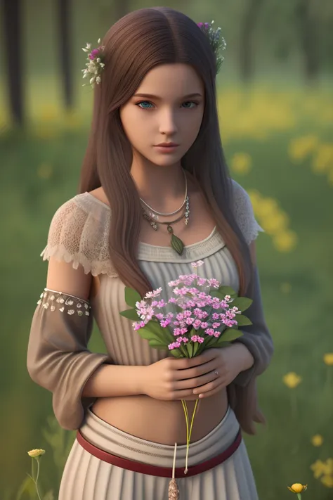 realistic fantasy, 19 years woman,3d had flowers,8k --auto --s2