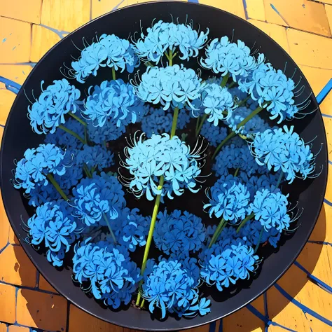 (clusters of blue manjusaka, clusters of blue spider lily:1.5)