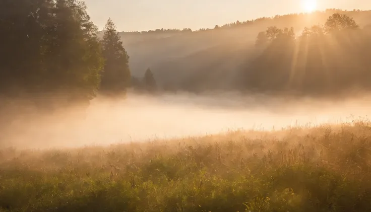 Morning mist,Sunlight shining in,Sunlight,the wind