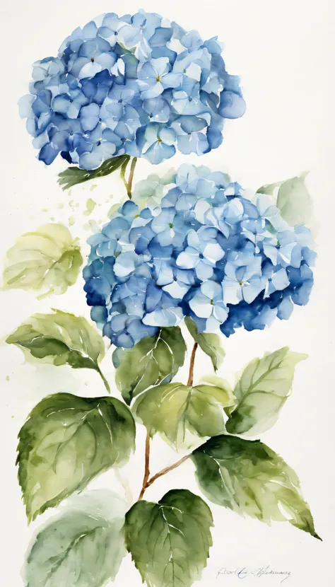 minimalist design of 2 hydrangeas on a white background