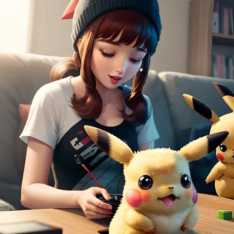 Image of Pokemon Pikachu and Gracia playing a game